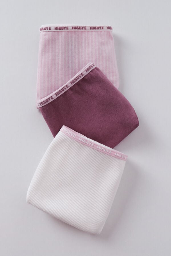 HI&BYE Pacote com 3 cuecas cl&aacute;ssicas em branco, rosa e roxo branco
