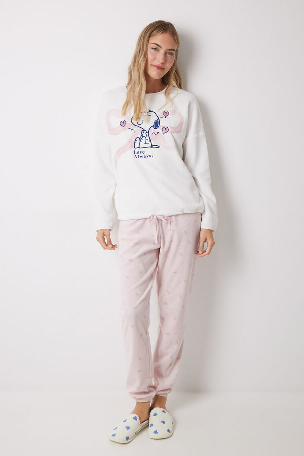 Women'secret Pijama largo polar suave Snoopy lazos marfil