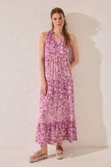 Women'secret Vestido largo tirantes estampado flores morado estampado