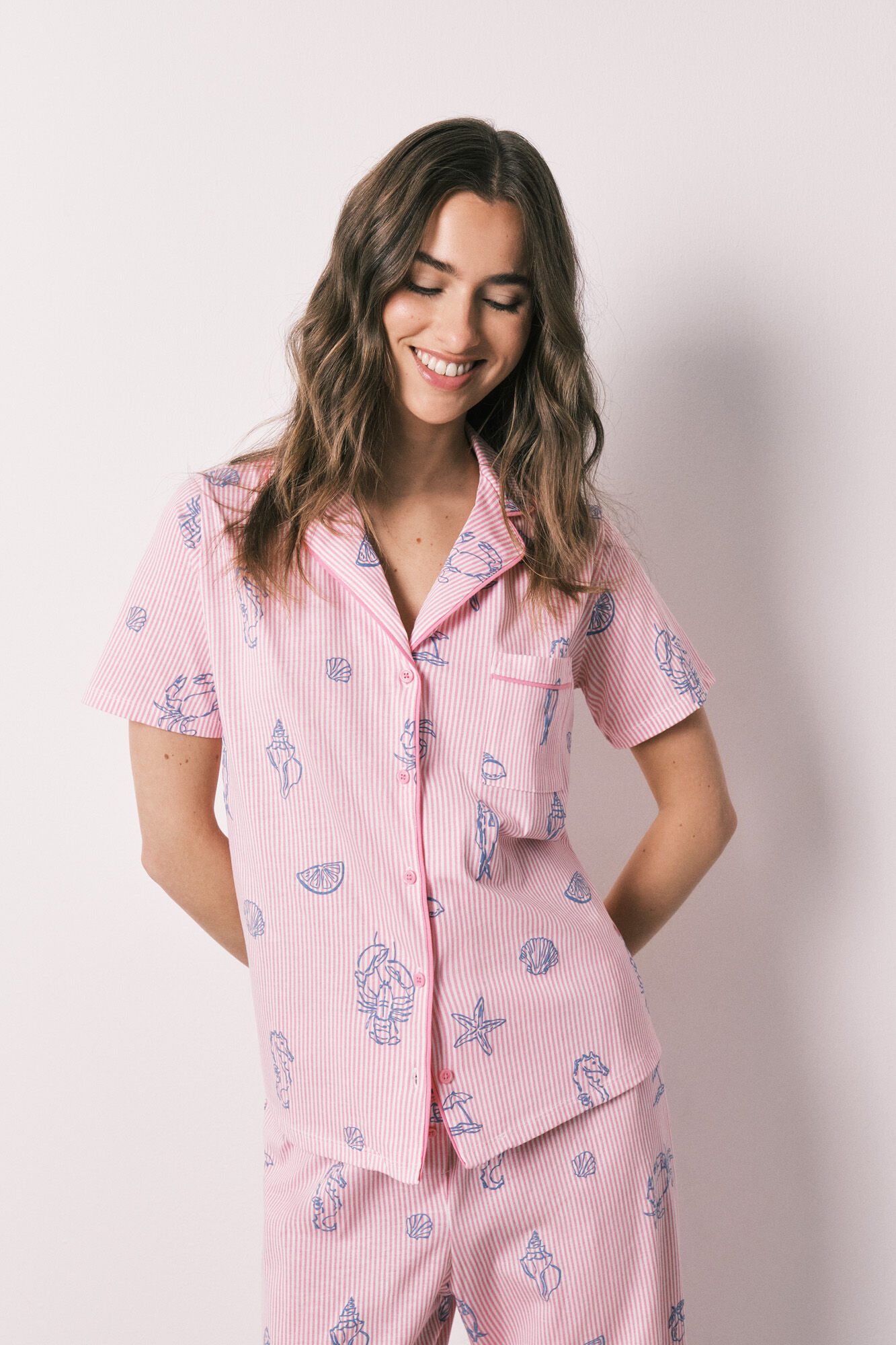 Women'secret Pijama camisero algod&oacute;n rayas rosa
