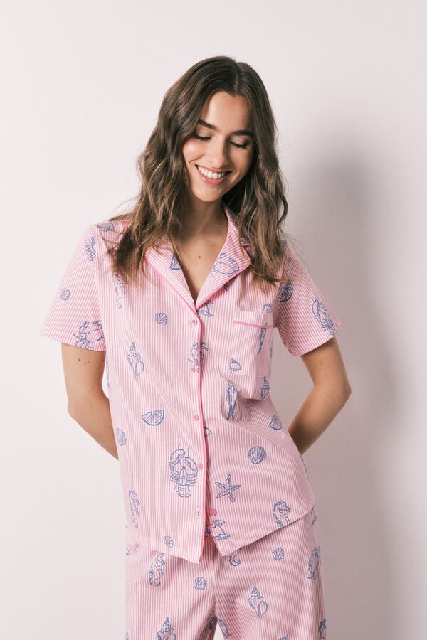 Women'secret Pijama camisero algod&oacute;n rayas rosa rosa
