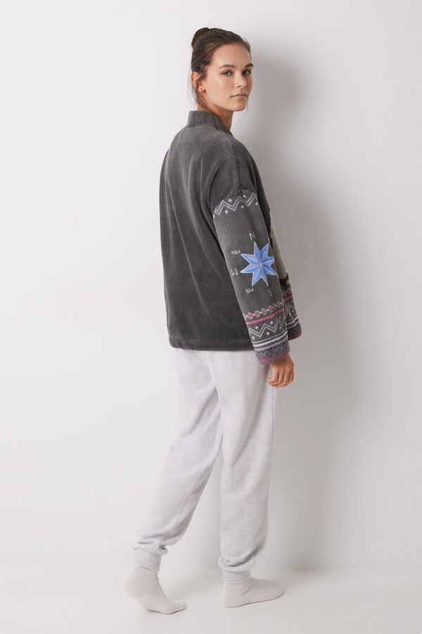 Women'secret Pijama largo terciopelo ping&uuml;inos gris