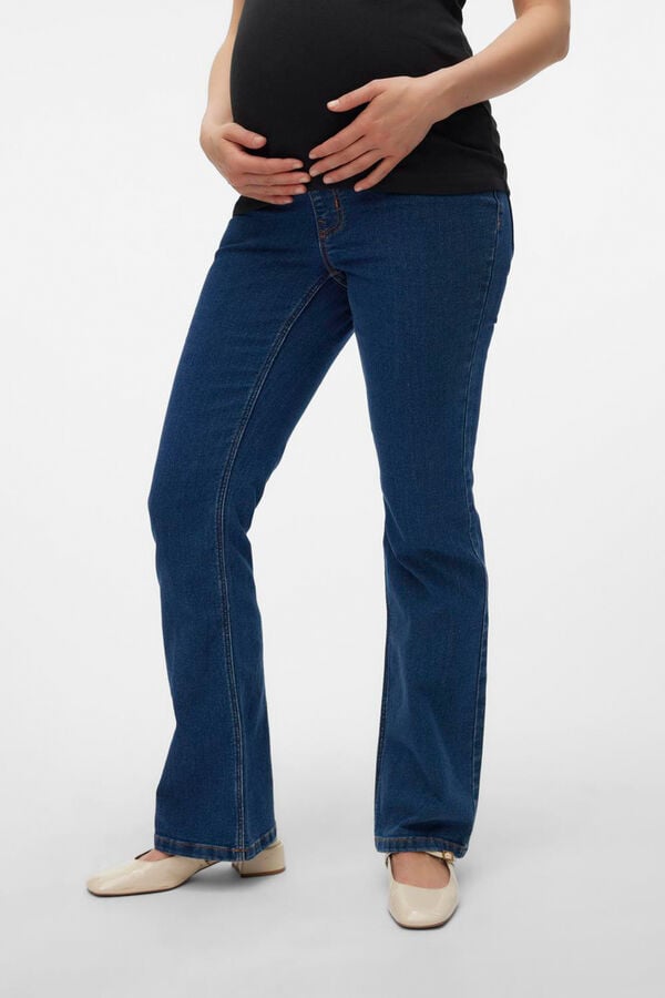 Mamalicious Calça jeans larga para maternity azul