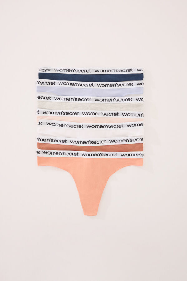 Women'secret Pacote com 7 tangas de algod&atilde;o com logo branco