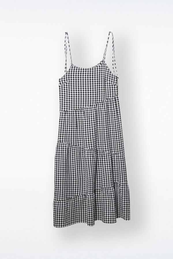 Ohma! Vestido lactancia largo en tejido vichy negro