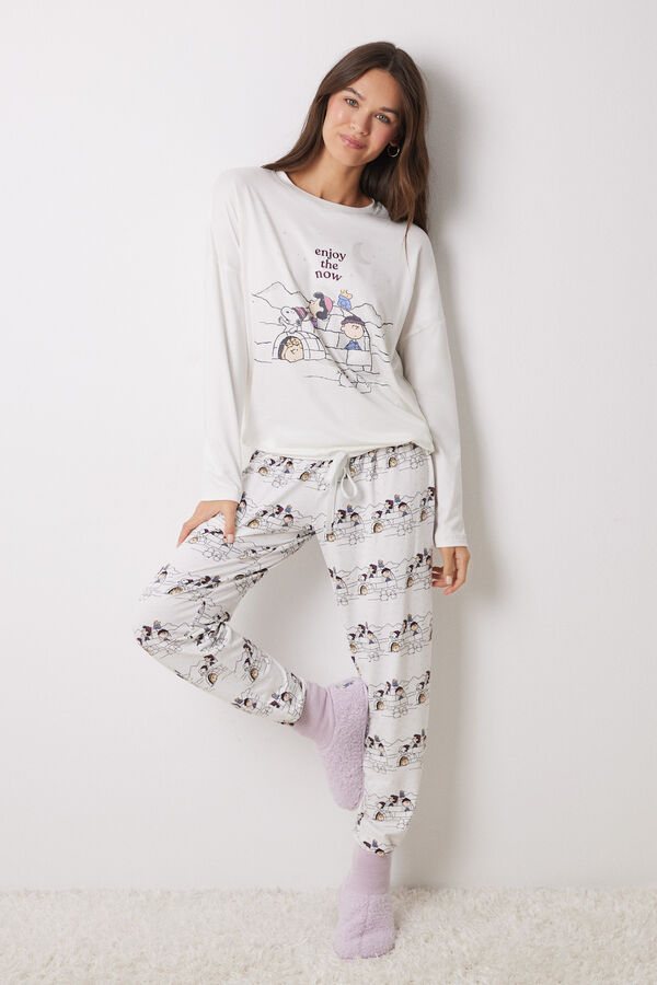 Women'secret Pijama largo punto Snoopy marfil