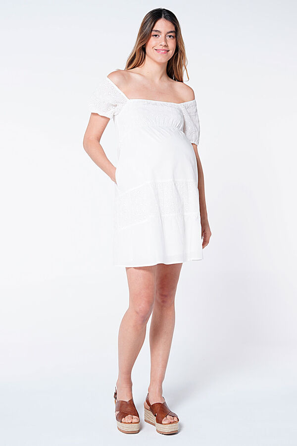Womensecret Vestido maternity com bordado francês branco