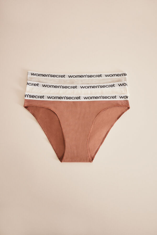Women'secret Pack 3 bragas algod&oacute;n logo blanco