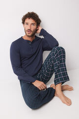 Women'secret Pijama largo hombre 100% algod&oacute;n cuadros azul