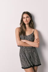 Women'secret Macac&atilde;o curto de al&ccedil;as estampado geom&eacute;trico cru