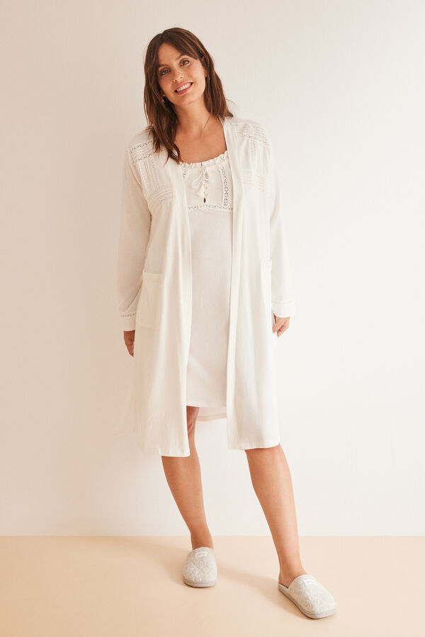 Women'secret Bata "maternity" blanco algod&oacute;n bordados marfil