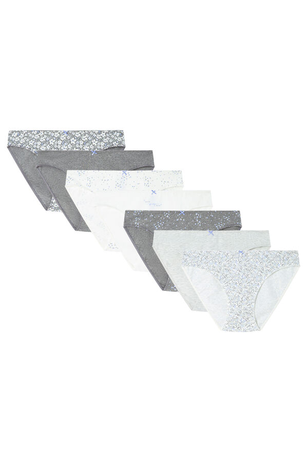 Women'secret Pack 7 bragas cl&aacute;sicas algod&oacute;n gris blanco estampado