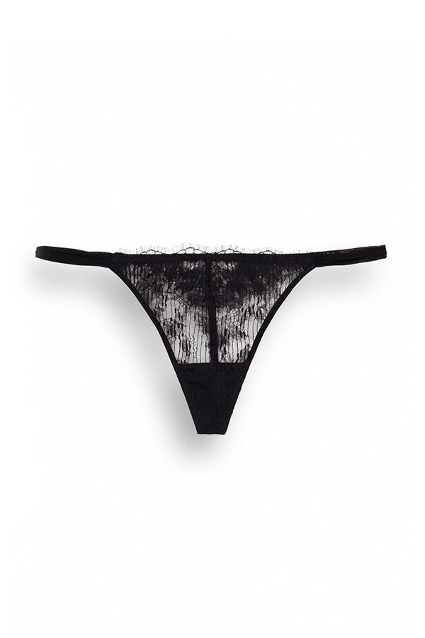 Women'secret Tanga encaje tiras tul negro negro
