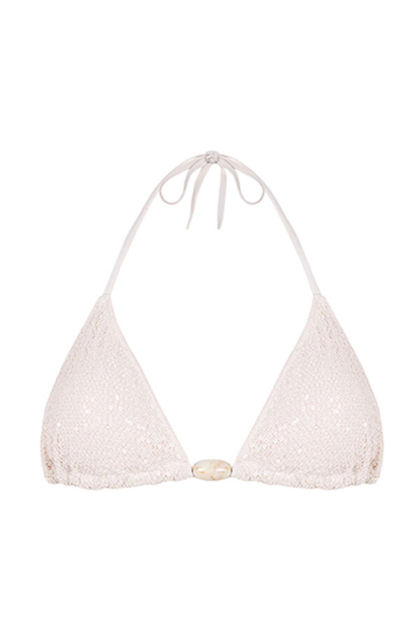 Women'secret Top bikini triangular lentejuelas blanco marfil