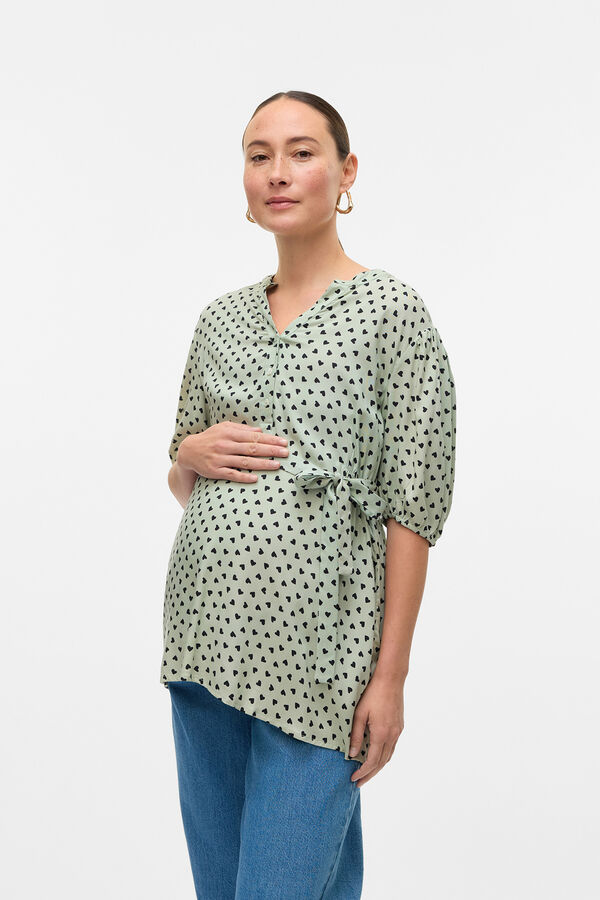 Mamalicious Top de manga curta maternity e amamentação verde