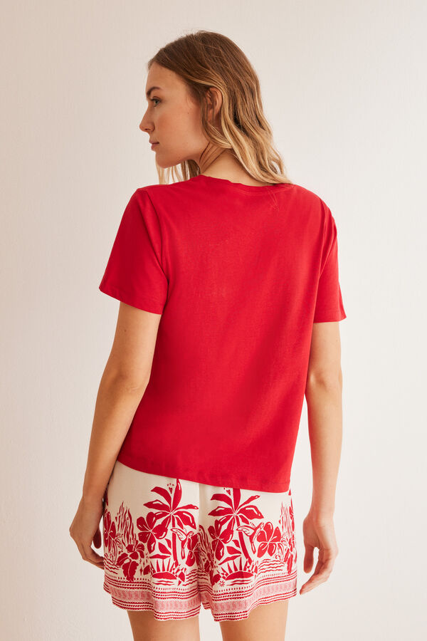 Women'secret Pantal&oacute;n corto viscosa estampado floral burdeos