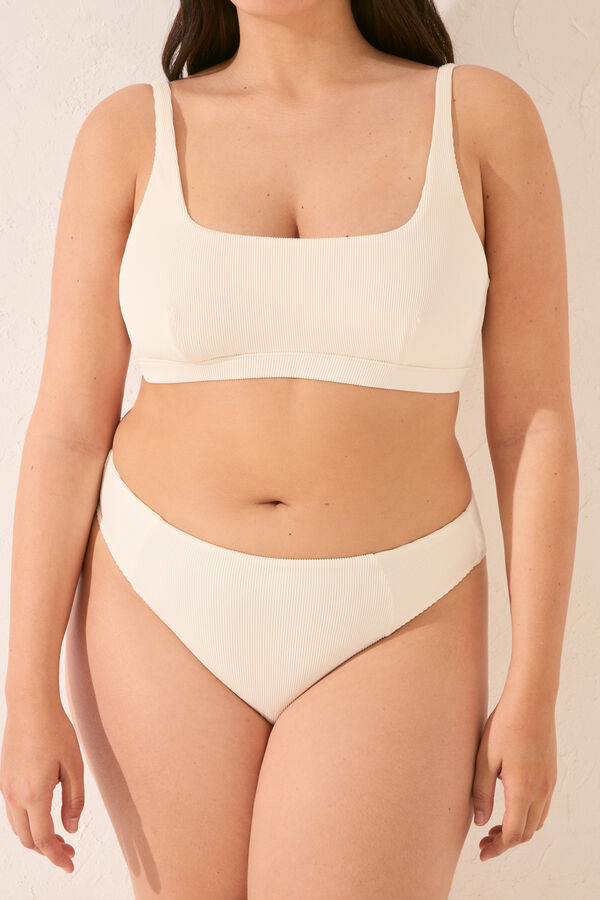 Women'secret Cueca biquíni larga canelada creme bege