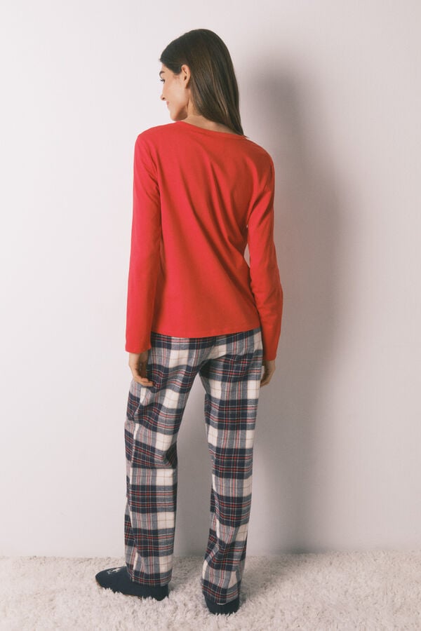 Women'secret Pijama largo 100% algod&oacute;n estampado cuadros "Hogwarts"  rojo