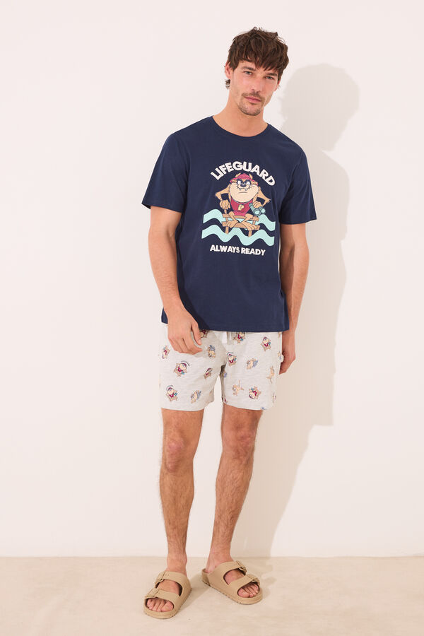 Women'secret Pijama curto azul de algod&atilde;o Taz azul