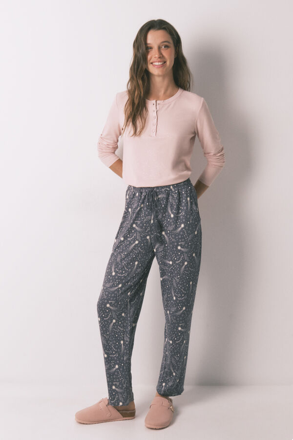 Women'secret Cal&ccedil;a compridas de malha quente com estrelas cinza suaves cinzento