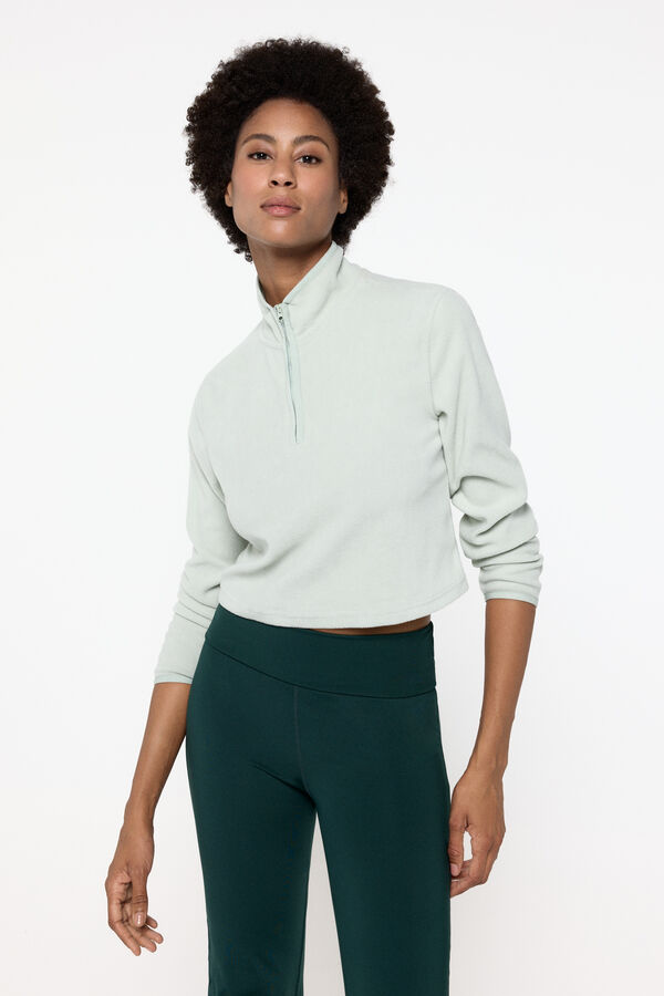 Only Play Sweatshirt cropped com gola com fecho-&eacute;clair azul