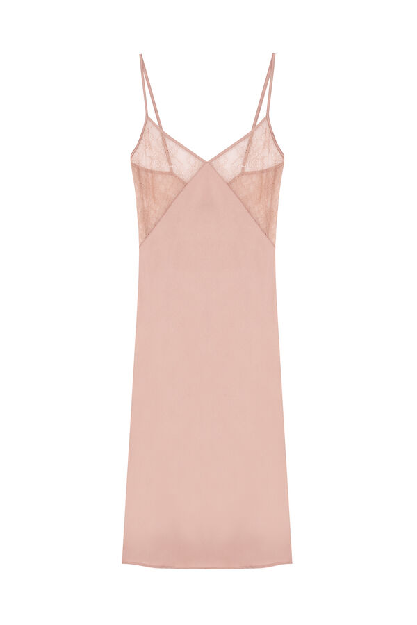 Women'secret Camis&oacute;n largo sat&eacute;n y encaje nude marr&oacute;n