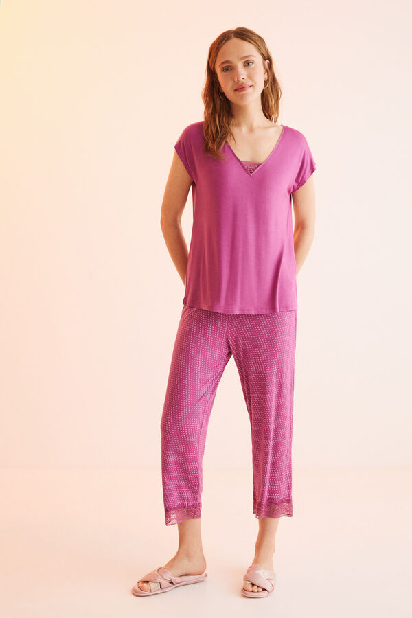 Womensecret Pijama comprido Capri lilás rosa