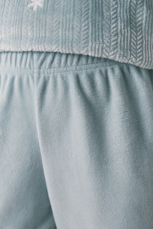 Women'secret Pijama largo polar textura azul azul
