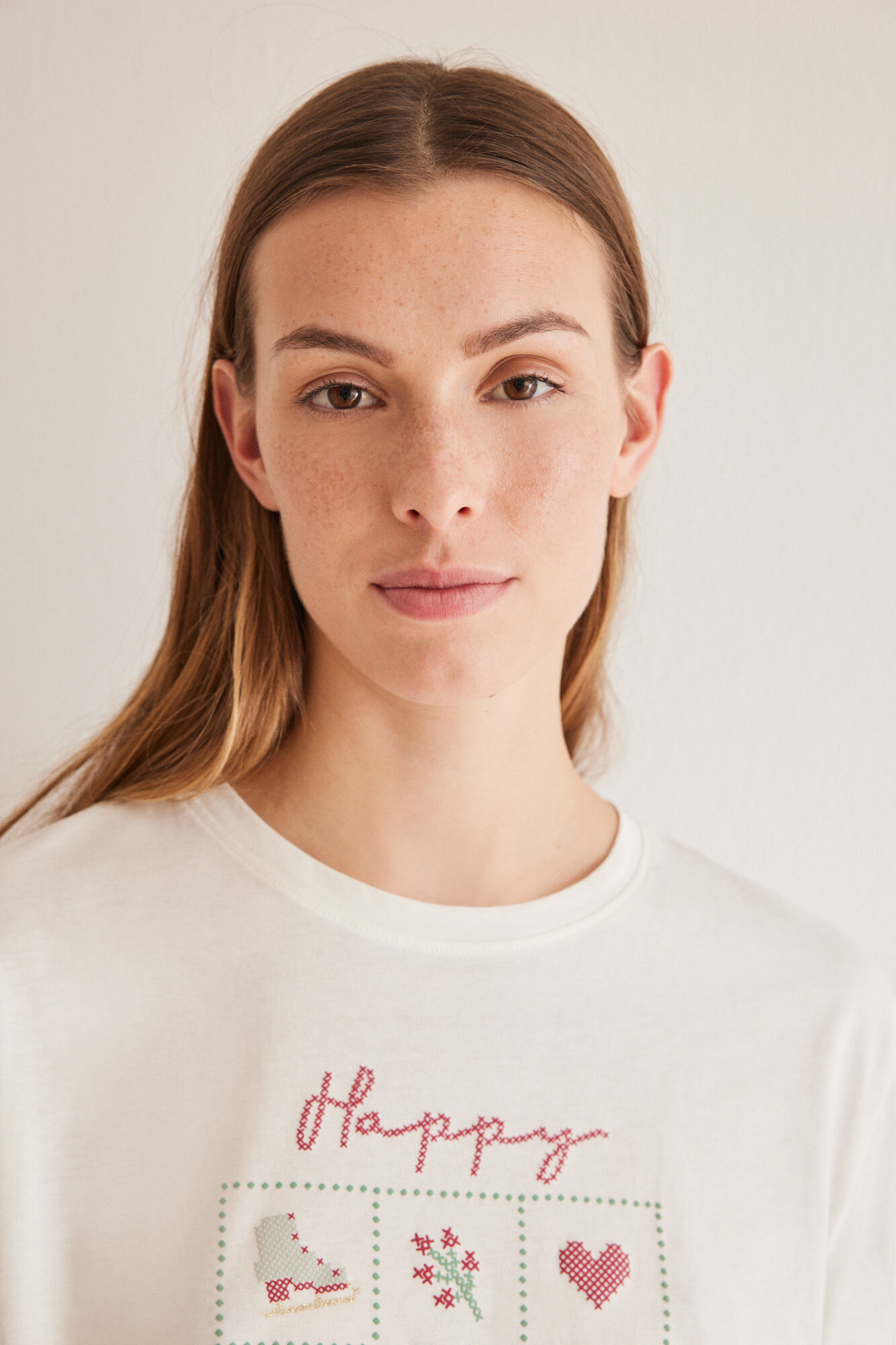 Women'secret T-shirt manga comprida 100% algod&atilde;o bege
