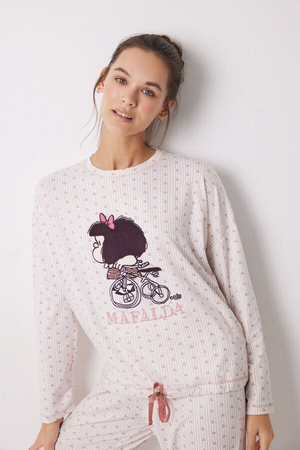 Women'secret Pijama largo estampado Mafalda  fucsia