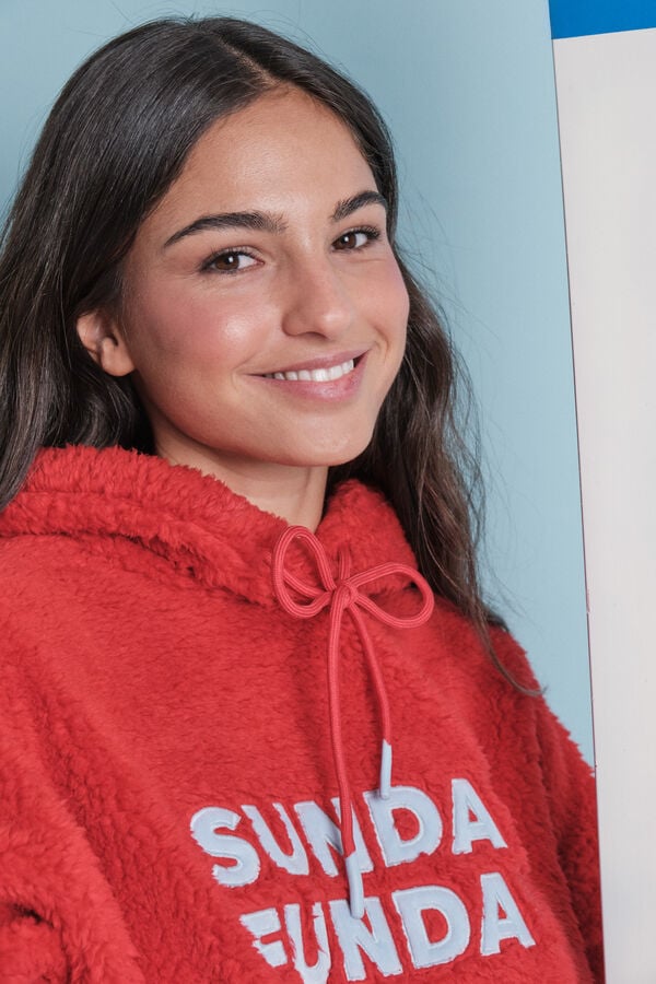 HI&BYE Sweatshirt de borrego vermelha com logo vermelho