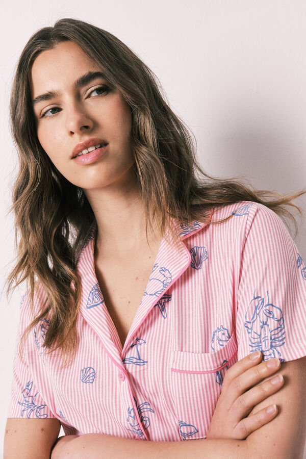 Women'secret Pijama camisero algod&oacute;n rayas rosa rosa