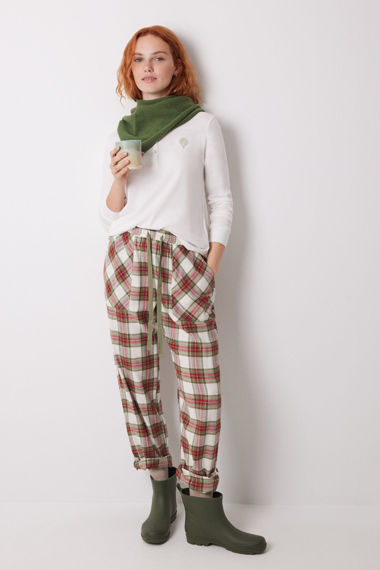 Women'secret Cal&ccedil;as pijama xadrez algod&atilde;o verde