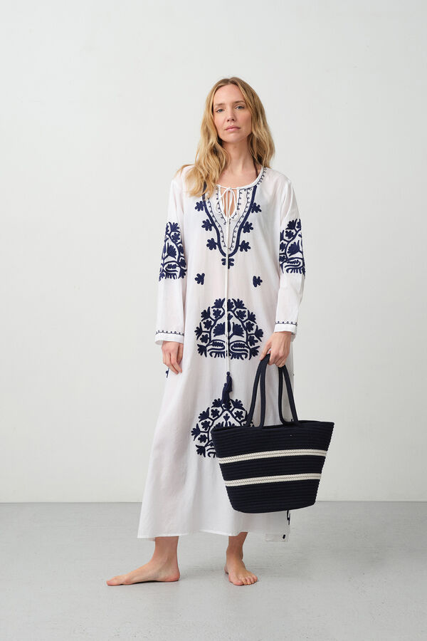 Textura Capazo de playa en cuerda de algod&oacute;n natural azul