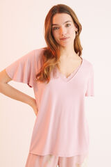 Womensecret Pijama cor-de-rosa de manga curta e calças Capri rosa