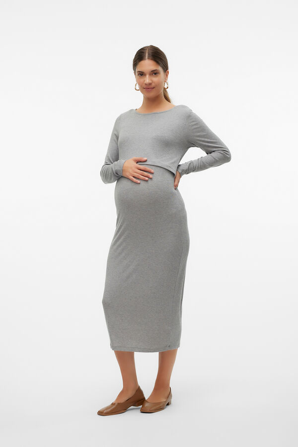Mamalicious Vestido midi de manga comprida para maternity e amamenta&ccedil;&atilde;o  cinzento