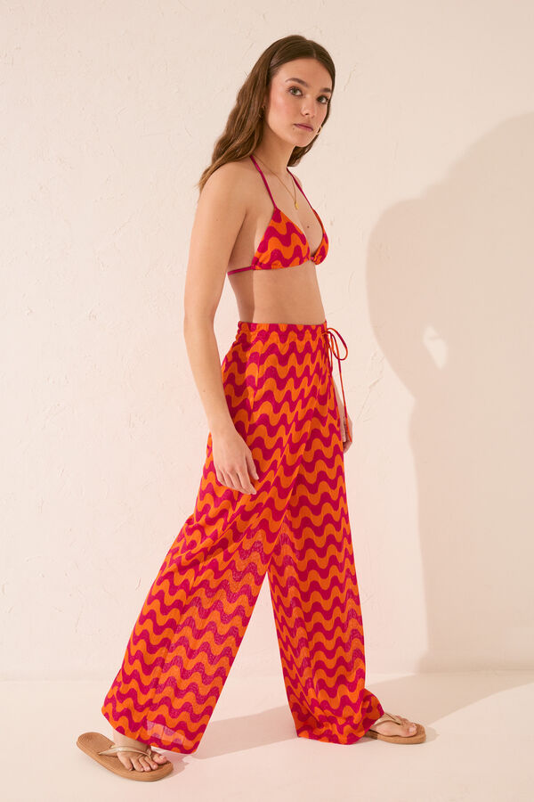 Women'secret Cal&ccedil;a comprida de malha com estampa de ondas rosa rosa