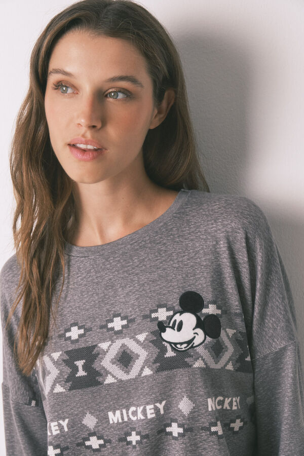 Women'secret Pijama largo punto suave Mickey gris