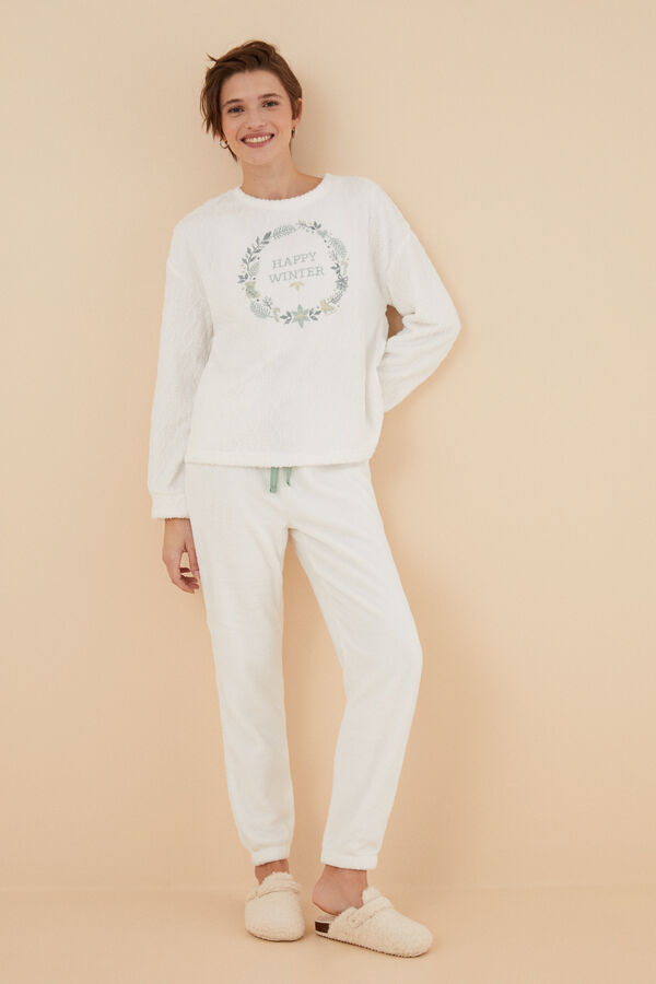 Women'secret Pijama polar blanco marfil