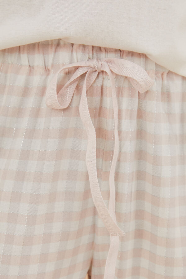 Women'secret Pantalón largo cuadros lúrex rosa kaki