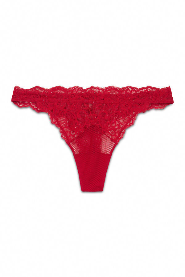 Women'secret Tanga encaje rojo brillo rojo