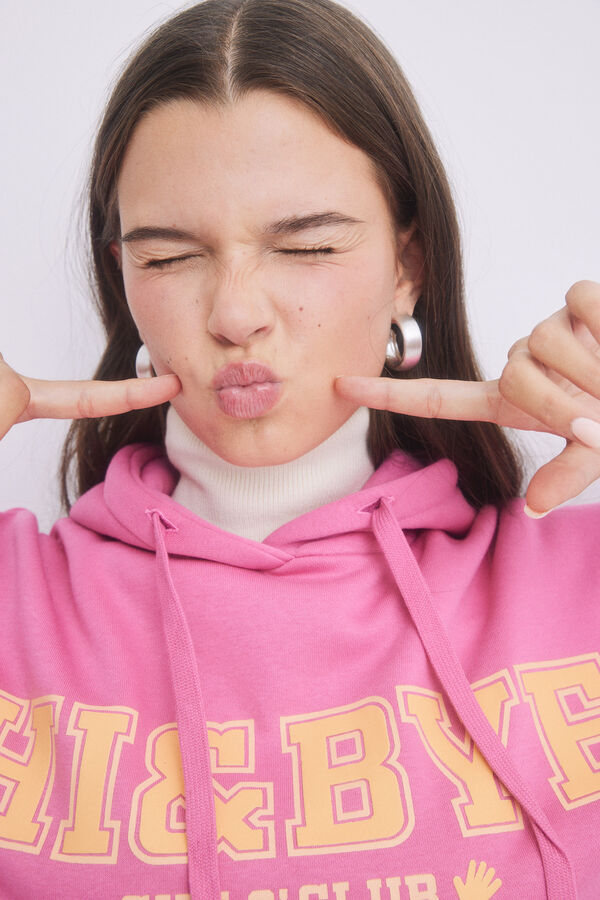 HI&BYE Sudadera capucha felpa rosa logo rosa