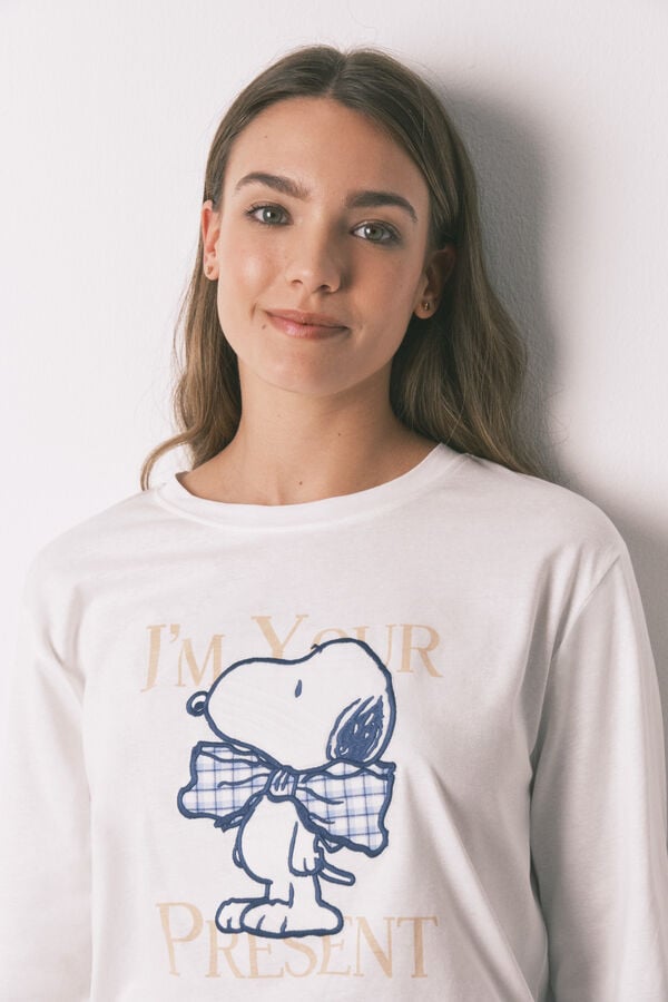 Women'secret Pijama largo algod&oacute;n Snoopy Vichy marfil