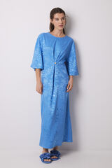 Women'secret Vestido caft&aacute;n sat&eacute;n jacquard azul estampado