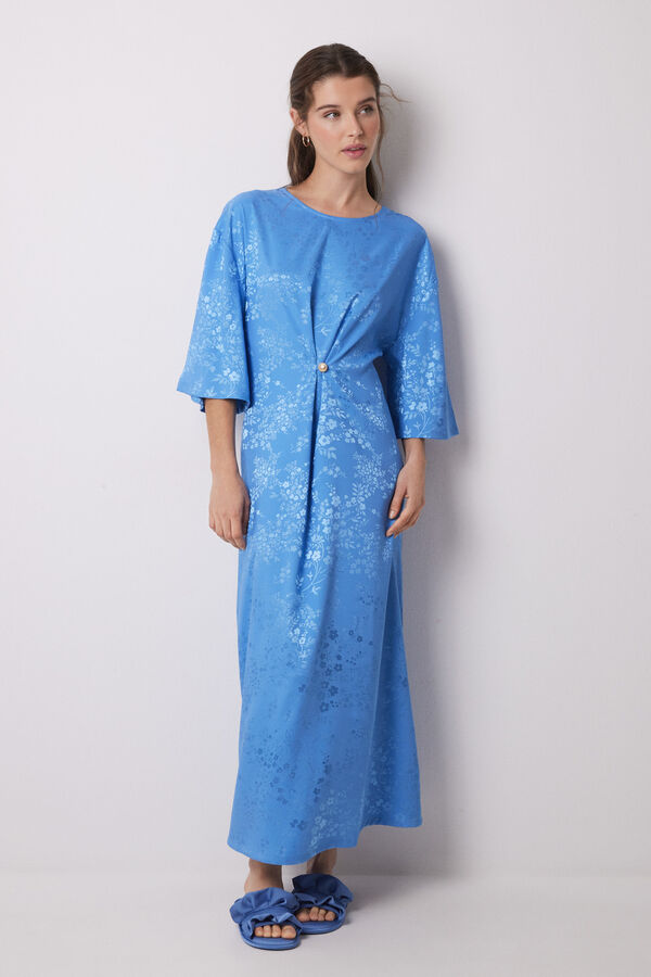 Women'secret Vestido caft&aacute;n sat&eacute;n jacquard azul estampado