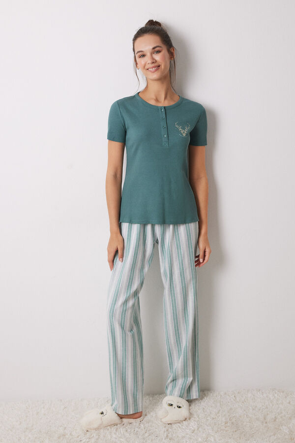 Women'secret Pijama 100% algod&oacute;n rayas Harry Potter verde