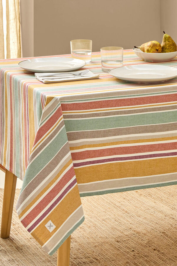 Textura Toalha de mesa riscas de algod&atilde;o resistente a manchas amarelo