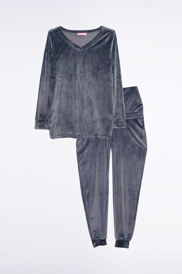 Ohma! Pack pijama peludo con escote en V gris