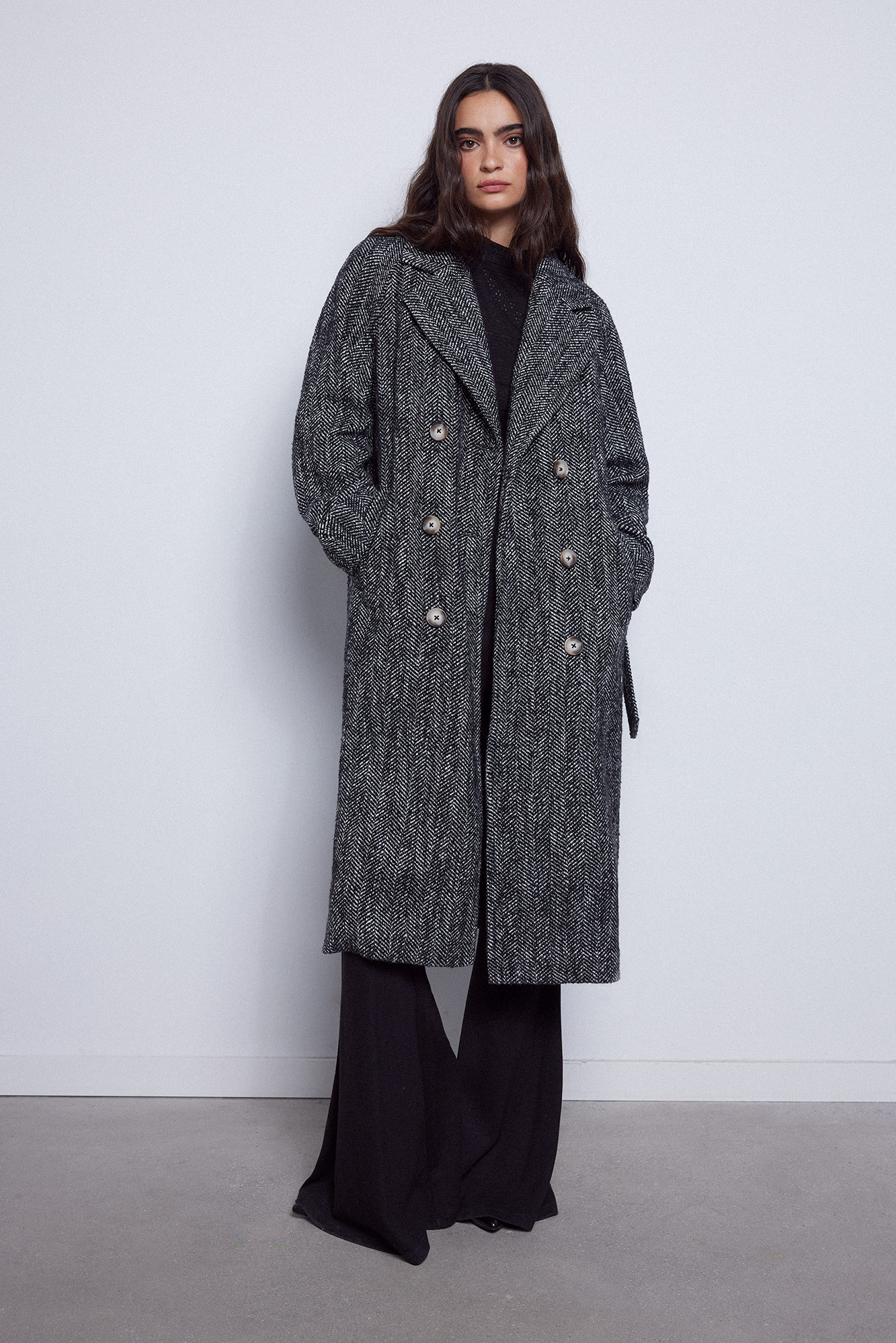 Hoss Intropia Abrigo Largo Mujer Gris Abrigo Largo Espiga Negro