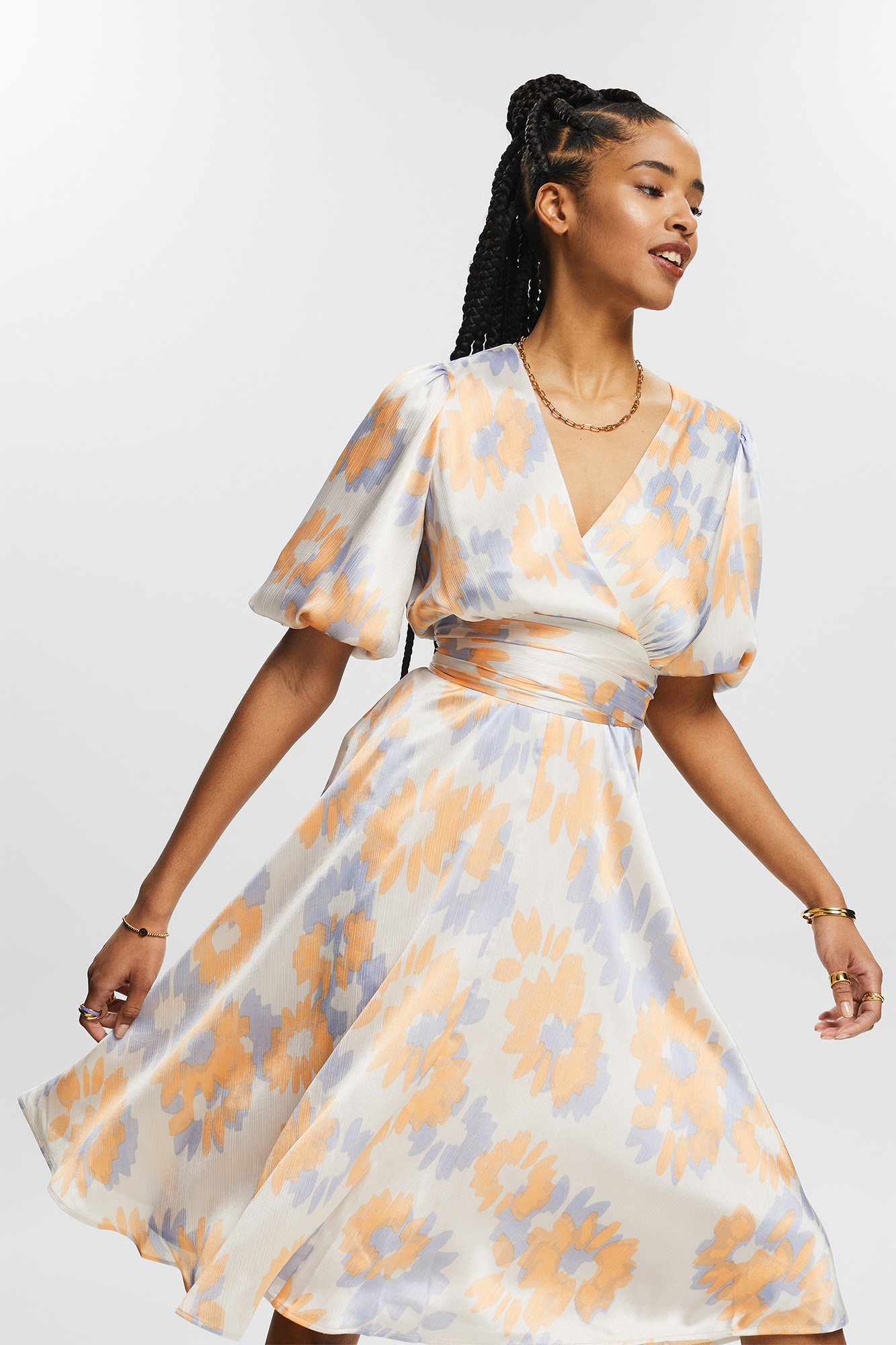 Vestido midi estampado abstracto material sostenible Ofertas en